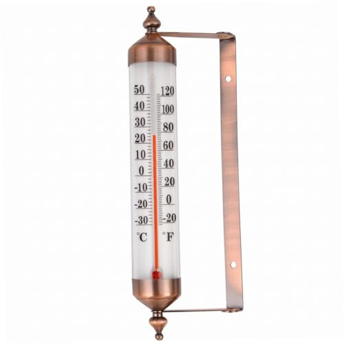 Termometri da Esterno per Patio, Termometro da Esterno Decorativo Indicatore a Parete con Doppia Scala per Serra da Giardino con Patio, Rame, 10 Pollici, Termometro Impermeabile