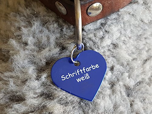 2 Stück Hunde-Katzenmarke Herz, Adressanhänger aus Aluminium, (36mm X 35mm L, Blau)