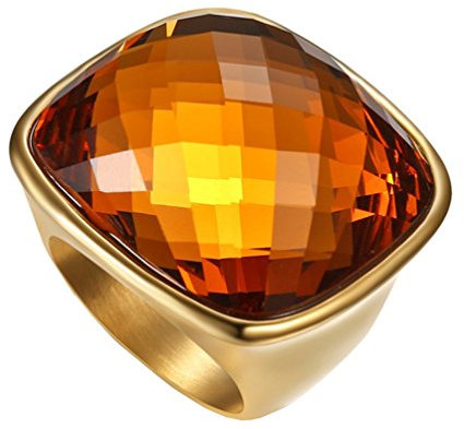 HIJONES Femme Acier Inoxydable Cristal Verre Naturel Champagne Or Pierres Anneau Haute Poli Taille 54