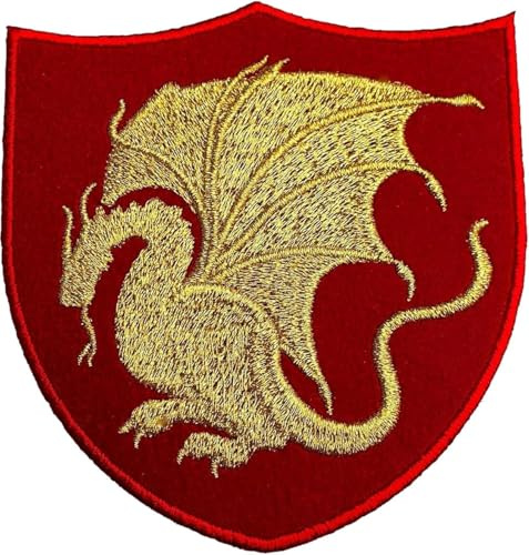 King Arthur Pendragon Patch (4 Inch) Red Velvet + Gold Embroidery Iron/Sew on Applique Embroidered Dragon Emblem Badge Costume Cosplay Cloak Robe Jacket
