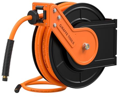 Giraffe Tools Retractable Air Hose Reel 25ft 3/8 Hybrid Hose Garage