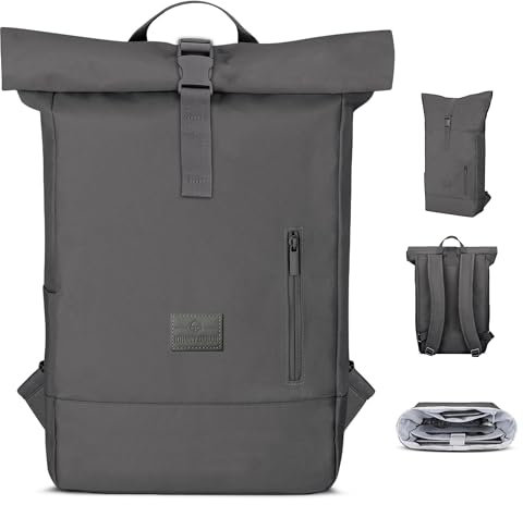 Johnny Urban Rucksack Damen & Herren Grau - Robin Medium - Rolltop Mit Laptopfach für Uni Business Fahrrad - 15L - Nachhaltig - Wasserabweisend