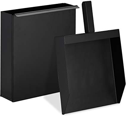 Relaxdays Contenitore per Cenere con Paletta, Accessorio per Camino, Gril, Stufa, Secchio, Pala con Cestino, Nero, Acciaio, 9x23,5x35 cm