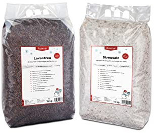 Lavastreu und Streusalz je 15 kg Sack - Salz Effektiv und Schnell - Lavastreu als Streusalz Ersatz Umweltfreundlich