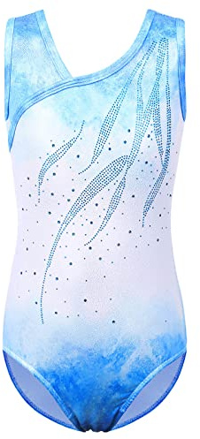 ZNYUNE Mädchen Kinder Turnbody Ärmellos Turnanzug Gymnastik Trikot Gymnastikanzug B278 WhiteBlue 12A