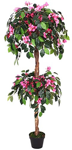 Decovego Drillingsblume Bougainvillea Wunderblumengewächs Kunstpflanze Kunstbaum Künstliche Plastik Pflanze im Topf Künstlich Kunst Pflanze Deko 150 cm
