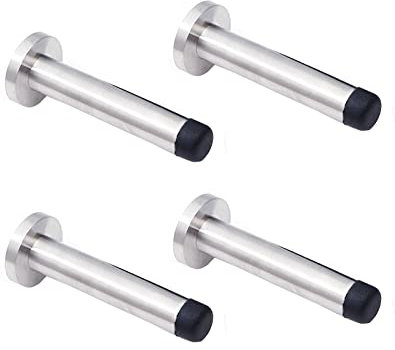 Edelstahl Türstopper mit Gummispitzen Wandschutz Wandtürstopper Langer Türstopper mit Gummi-Dämpfer Anti-Kollisions-Türwiderstand 9 cm, Silber, 4 Stück