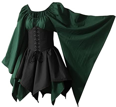 Bichingda, Vestido tradicional irlandés para mujer, estilo victoriano, corto, con corsé y mangas acampanadas, adecuado como disfraz renacentista/medieval para Halloween