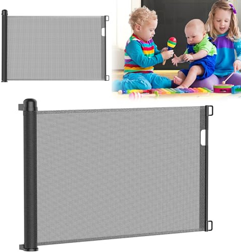 Aufun Trappskyddsgaller utdragbart dörrskyddsgaller, trapphusgaller, avstängningsgaller med barnsäkerhetssystem, dra ut 0–150 cm, för små barn, baby, (150 cm, svart)