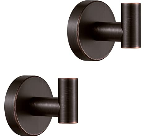 BigBig Home Bronze Towel Hooks, Bathroom Robe Hook Oil Rubbed, Bath Farmhouse Coat Clothes Hook Wall Mounted Rustic 2 Pack for Kitchen Washroom