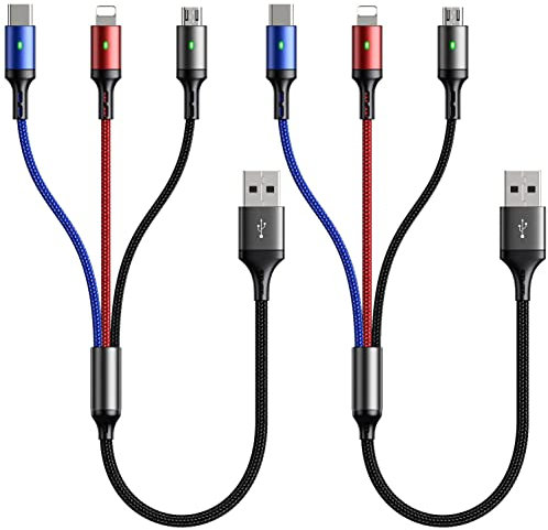 YTLUSN Kurzes Multi USB Ladekabel [2Stückack 35CM] Multi Ladekabel 3 in 1 Schnell Ladekabel Datensynchronisation Universal Mehrfach Ladekabel Micro USB Typ C Lightning für iPhone, Android,Galaxy