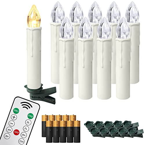 TRMLBE 10 Stück LED Kerzen mit Timerfunktion Flammenlose Warmweiß Weihnachtskerzen Kabellos Kerzen Batteriebetriebene mit Batterien Fernbedienung für Weihnachten, Weihnachtsbaum, Party