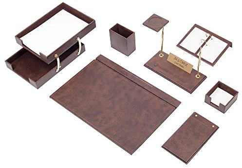 Schreibtisch-Set aus Leder – Schreibtisch-Organizer-Set – Büro-Schreibtischunterlagen-Zubehör – 10 Schreibtisch-Aufbewahrung (Brown)