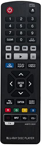 VINABTY AKB75135301 Télécommande remplacée Convient pour LG Blu-Ray Disc Player UBKM9 UP970 UBK90 BP550 BPM55 BPM33 BP330 BP430 BP530 BPM54 BP540 BP630 BP330N BP430N BP440 BP440K BP540N BP550N