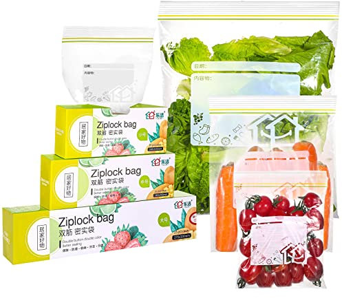 Lanjue 70 Pcs Ziplock Bag, Plastic Food Bags Reusable Freezer Bags Sandwich Bags Plastic Seal Bags with box for Fruit Vegetable Nuts Meat