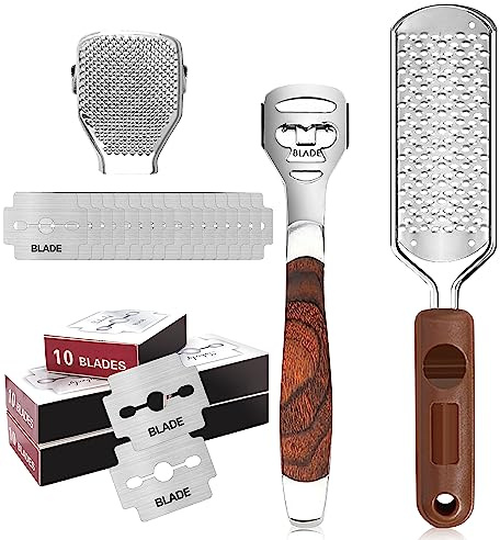 53pcs Foot File Callus Remover,Stainless Steel Large Foot Rasp Foot Scrubber & Foot Care Pedicure Callus Shaver(50 Replacement Blades & 1 Foot File Head),Foot Grater Foot Scraper for Wet and Dry Feet