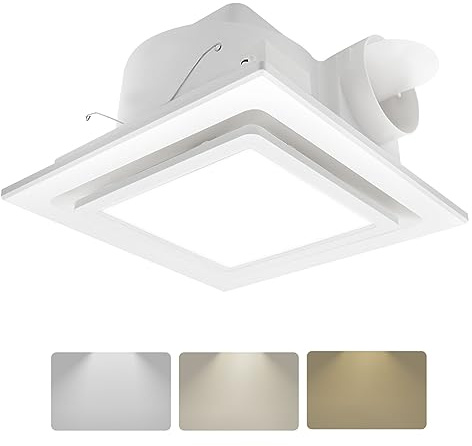 POWERENG Bathroom Exhaust Fan with Light, 141 CFM 0.7 Sones,12W 3-Color LED