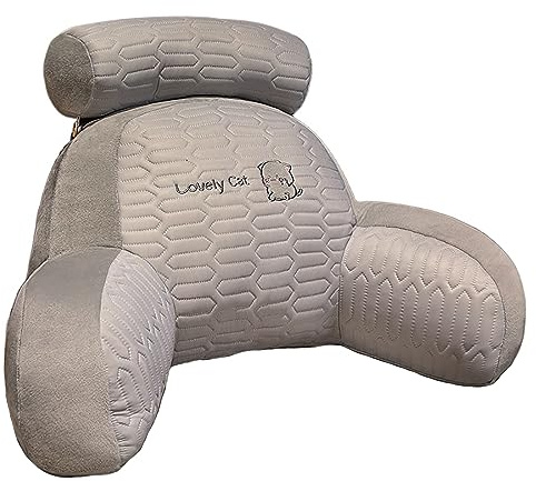 HYueaph Eisseide Bett Rest-Lesekissen Cartoon Bett Kissen Zum Sitzen Im Bett Abnehmbare Nackenrolle Abdeckung, Rückenlehnenkissen mit Armen Lesen Fernsehen Lounge Kissen,Cat-L