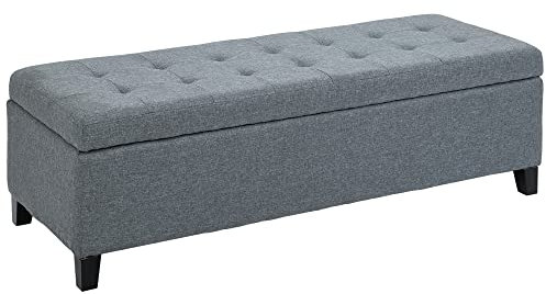 HOMCOM Sitzbank, Polsterbank mit Stauraum, Bettbank mit Deckel, Leinenoptik, Truhenbank, Aufbewahrungsbank für Wohnzimmer, Schlafzimmer, Grau, 125 x 49 x 41,5 cm