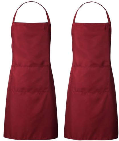 LATRAT 4 st kockförkläde, matlagningsförkläde för män och kvinnor med vattenbeständiga fickor för restaurang, hantverk, trädgård, grill, kaffe (svart), 2 röd, 60*80CM