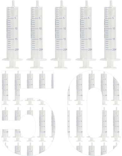 50 pcs 20mL Syringes, Seringues de laboratoire Seringue en plastique sans aiguille, Seringue d'alimentation, Seringue pour liquides, Convient aux laboratoires scientifiques, Mesure