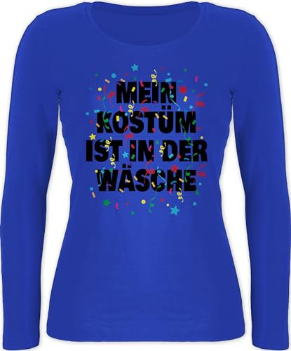 Langarmshirt Damen - Karneval & Fasching - Mein Kostüm ist in der Wäsche Konfetti I Fastnacht I Fasnacht I Fasnet - L - Blau - Tshirt Langarm Karnevals t Shirt Faschings Oberteil Disco