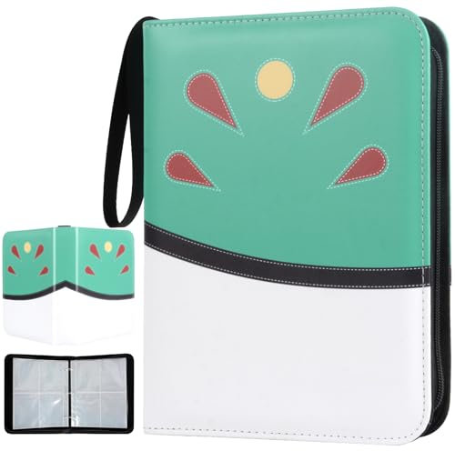 MEYDLL Karten Sammelalbum, 400 Karten Sammelkarten Album 4 Taschen 50 Seiten, Tragbar Wasserdicht PU Karten Halter, Groß Sammelkartenalben für Card Collection das Geschenk für Kinder (Grün und Weiß)