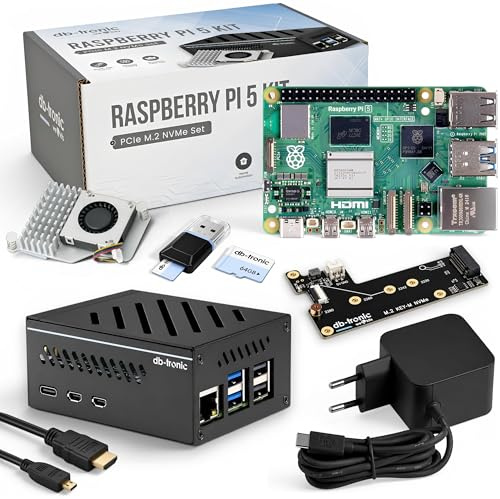db-tronic Raspberry Pi 5 8 GB NVMe Kit | Edición 64 GB | Alimentación 27 W | Carcasa metálica | Refrigeración Activa | SSD M.2 NVMe PCIe | Ideal para Home Assistant y el Smart Home