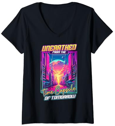 Femme Découvert dans la capsule temporelle, le futurisme rétro de demain T-Shirt avec Col en V
