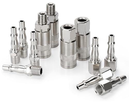 Noosverl 12 Pcs Air line Connectors, 1/4 Male Airline Fittings, Air Hose Connectors Pcl Air Fittings Plug Kit with Male Female Thread, Airline Compressor Fittings