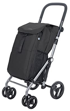 Carlett - Classic Duo | Chariot de Courses Pliable avec Crochet Gratuit | Chariot de Courses Robuste | 4 Roues | Guidon réglable avec Frein | Noir