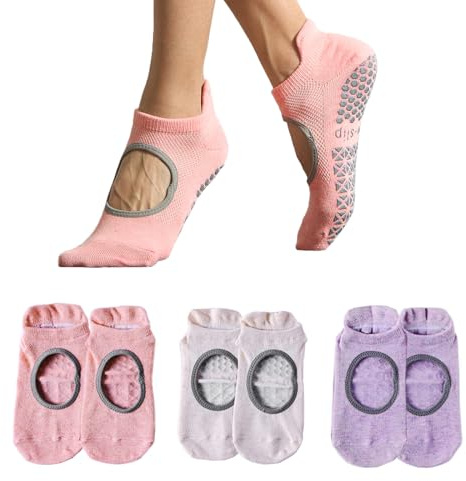 Sunolkie 3 par yogastrumpor pilates halkfria strumpor, och dam fitness dans sportstrumpor, mjuk bomull andningsbar elastisk med gummiprickar atletiska strumpor