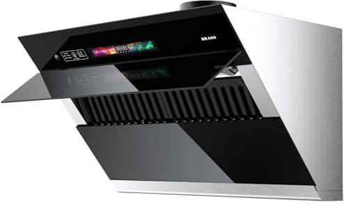 BRANO 36 Range Hood with 900 CFM, Voice Sensor/Gestures/Touch Control Panel, Unique Side Pull Design for Under Cabinet Modern Kitchen Hood, Channeled/Without