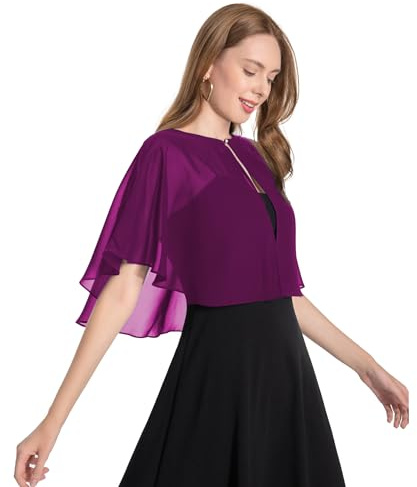 Pukguro Capelets pour femme en mousseline de soie douce, pour soirée, mariage, boléro, violet, taille unique