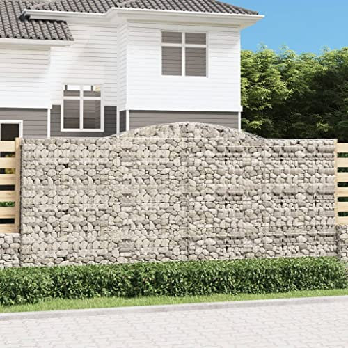 Bulliing Gabione mit Hochbogen 400x30x180/200 cm Verzinktes Eisen GabionenköRbe WasserzapfsäUle Garten Gabionen Zaun Gabionensteine