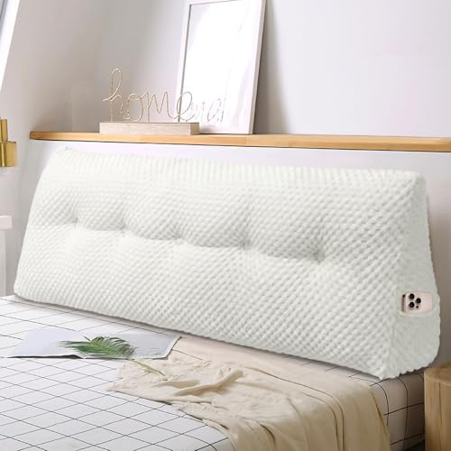 WUIOYNF Weiches Keilkissen Bett Großes Rückenkissen, bequem und stützend, Lesekissen Wandkissen Lendenkissen für Couch und Betten, Stützkissen, Nackenkissen mit abnehmbarem Bezug(Weiß-80x20x50cm)