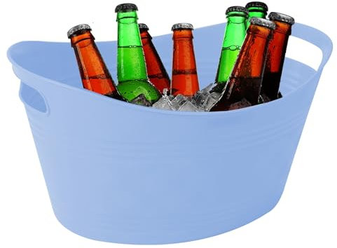 Small Blue Plastic Ice Bucket with Handles Drink Beer Wine Cooler Tub Party BBQ