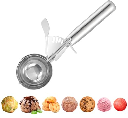 Eisportionierer 58 mm, Eislöffel Portionierer, 18/8 Edelstahl Keksbecher zum Backen mit Auslöser für Kartoffelpüree, Kekseteig, Fleischbällchen, Melone, Obst, 11 TSP / 3.8 tbsp / 55ml