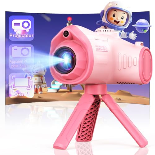 Appareil Photo Enfant avec Fonction Projection,1080P Appareil Photo Numérique Enfant avec Trépied,Carte SD 32G,Batterie à Grande Capacité de 2500mAh, Jouet Cadeau Fille Garçons 3-12 Ans