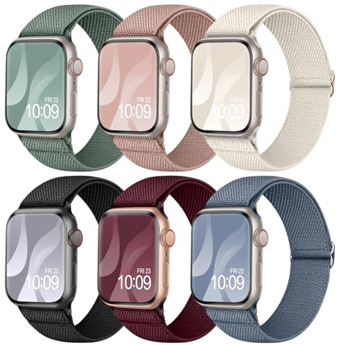Superuper 6 Pack Waterproof Stretch Band Compatible for Apple Watch Straps 40mm 41mm 46mm 45mm 40mm 44mm 42mm 38mm 49mm for Women Men, Elastic Sweatproof Strap for iWatch SE 11 10 9 8 7 6 5 4