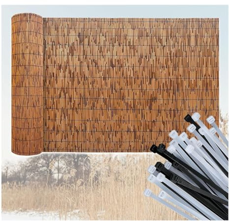 Rolle 1,8m x 0,9m Pee Schilf Zaun für Outdoor Garten Terrasse 36 Zoll hoch Wind-/Sonnenschutz Panel mit Befestigungsclips 90x300cm 1.3x5.0m Ideal für Balkon Sichtschutz und Gartendekoration