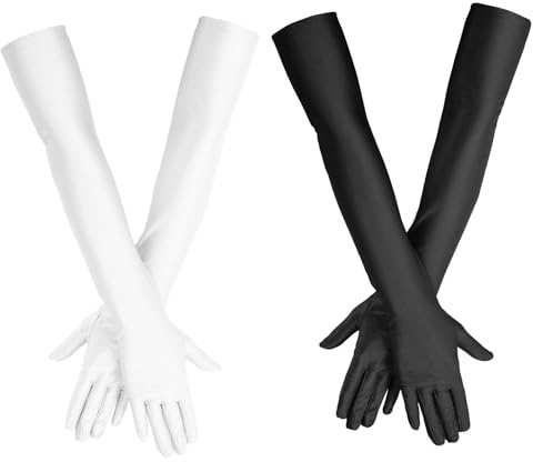 AWAVM 2 Pairs Long Elbow Satin Gloves 21 inch Stretchy Elbow Length Gloves 1920s Opera Gloves Bridal Party Wedding Prom Evening Party Dance Gloves for Women