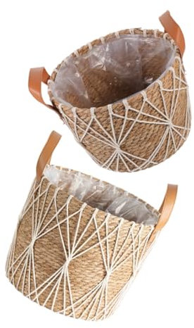 NULYLU 2piezas Cesta De Planta Tejida Mano con Revestimiento para Decoración del Hogar De Canastas Rústicas para Plantas De Interior y Exterior para Oficina Cocina y Jardín