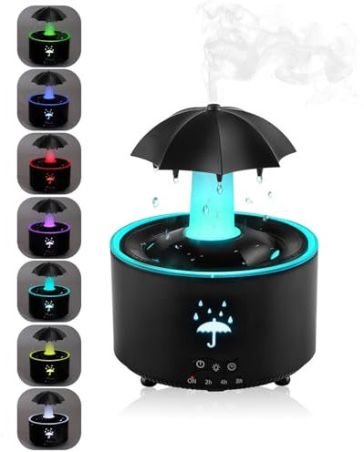 Maxspace Regenschirm-Luftbefeuchter, 300ML Rotierender Luftbefeuchter Schlafzimmer mit Fernbedienung und Timer-Funktion, 7-Farben LED Air Humidifier für ein Wohnzimmer Zimmer Kinderzimmer (Schwarz)