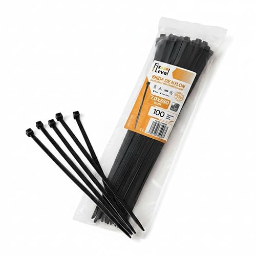 Set De Bridas Negras - Fix Level - Bridas De Plastico Muy Resistentes - Abrazaderas Plastico Para Sujetar Cables Y Esconder Cables - Organizador De Cables Y Sujeta Cables 7,6 X 550/100 Unidades