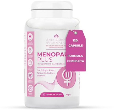 Salus Eterna Menopausa Plus – Integratore Menopausa Passiflora 120 Capsule con Trifoglio Rosso, Agnocasto e Kudzu - Fitoestrogeni Naturali per Vampate, Sudorazioni, Umore e Sonno