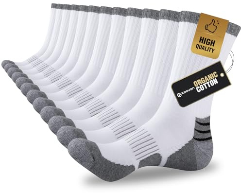 COOVAN Mens Cotton Crew Socks Moisture Wicking Cushioned Athletic Heavy Duty Work Boot Socks 6 Pairs