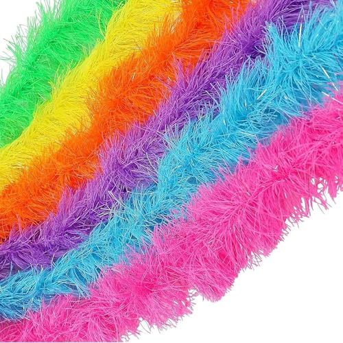 12 Pack Colorful Feather Boas, Purple Pink Green Blue Orange Yellow, 1.5M Long for Dance Party Wedding Halloween Christmas Decor, Polyester PVC with Silver Thread