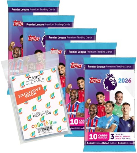 Bundle mit Topps - Premier League 2025/26 Trading Cards - 5 Booster + Exklusive Collect-it Hüllen