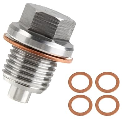 Bouchon de Vidange d’Huile Magnétique M14x1,5 avec 5 Rondelles en Cuivre, Bouchon de Vidange Moteur Universel en Acier Inoxydable pour Carter Moteur Auto Moto Bateau, M14 Filetage Standard